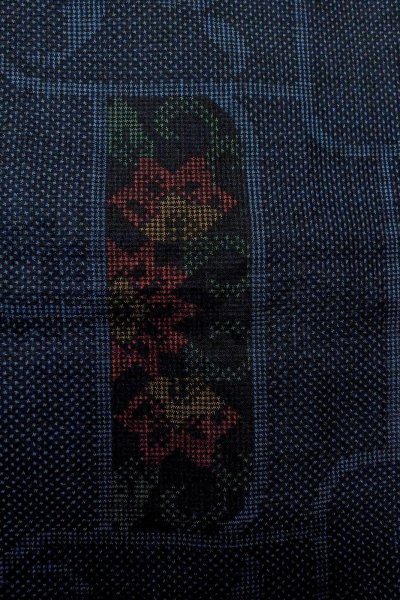 Photo7: Mint O1225Z Vintage Japanese kimono Navy Blue TSUMUGI pongee for women / Silk. Chinese flower (Grade A) (7)