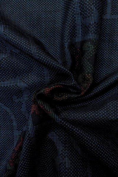 Photo11: Mint O1225Z Vintage Japanese kimono Navy Blue TSUMUGI pongee for women / Silk. Chinese flower (Grade A) (11)