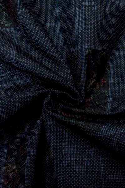 Photo12: Mint O1225Z Vintage Japanese kimono Navy Blue TSUMUGI pongee for women / Silk. Chinese flower (Grade A) (12)