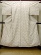 Photo1: O1226A Vintage Japanese kimono Ivory TSUMUGI pongee for women / Silk. Cross (Grade B) (1)