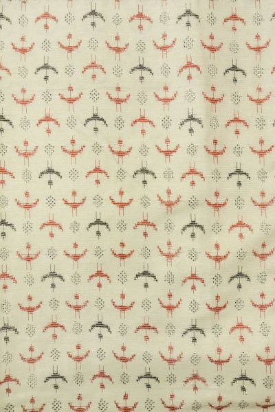 Photo4: O1226A Vintage Japanese kimono Ivory TSUMUGI pongee for women / Silk. Cross (Grade B) (4)