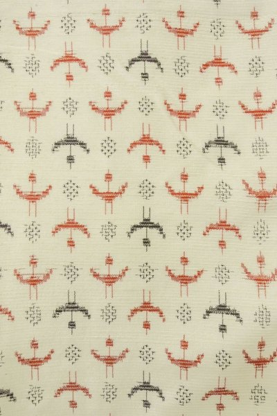 Photo5: O1226A Vintage Japanese kimono Ivory TSUMUGI pongee for women / Silk. Cross (Grade B) (5)