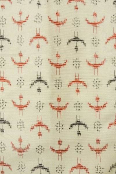 Photo6: O1226A Vintage Japanese kimono Ivory TSUMUGI pongee for women / Silk. Cross (Grade B) (6)