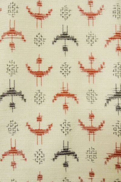 Photo7: O1226A Vintage Japanese kimono Ivory TSUMUGI pongee for women / Silk. Cross (Grade B) (7)