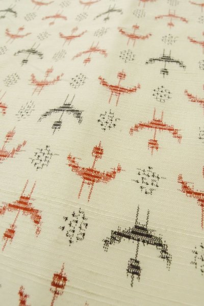 Photo8: O1226A Vintage Japanese kimono Ivory TSUMUGI pongee for women / Silk. Cross (Grade B) (8)