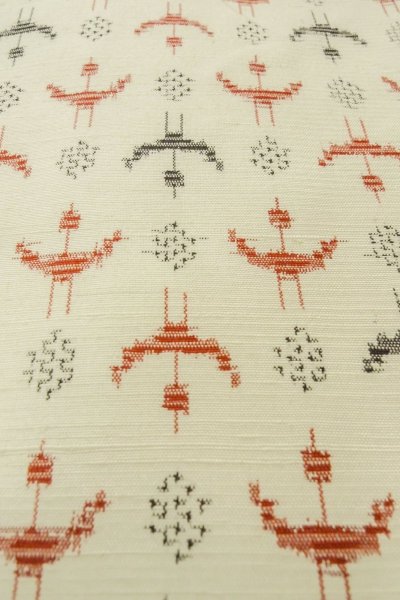 Photo9: O1226A Vintage Japanese kimono Ivory TSUMUGI pongee for women / Silk. Cross (Grade B) (9)