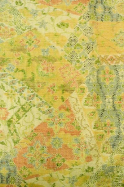 Photo4: Mint O1226B Vintage Japanese kimono Pale Yellow TSUMUGI pongee for women / Silk. Flower (Grade A) (4)