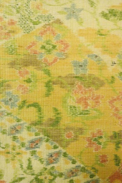 Photo5: Mint O1226B Vintage Japanese kimono Pale Yellow TSUMUGI pongee for women / Silk. Flower (Grade A) (5)