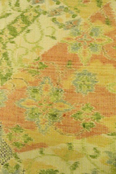 Photo6: Mint O1226B Vintage Japanese kimono Pale Yellow TSUMUGI pongee for women / Silk. Flower (Grade A) (6)