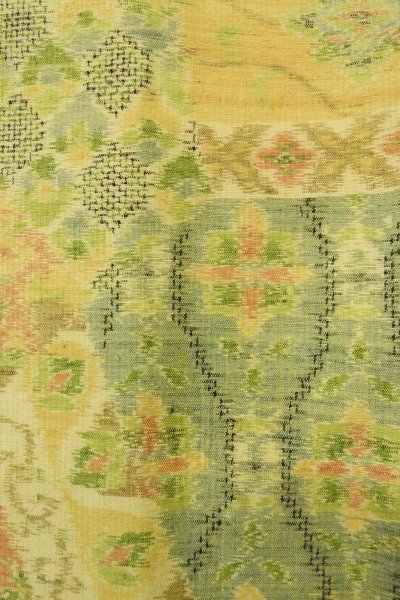 Photo7: Mint O1226B Vintage Japanese kimono Pale Yellow TSUMUGI pongee for women / Silk. Flower (Grade A) (7)
