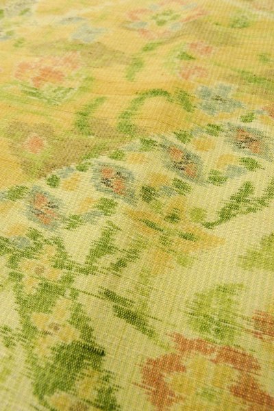 Photo8: Mint O1226B Vintage Japanese kimono Pale Yellow TSUMUGI pongee for women / Silk. Flower (Grade A) (8)