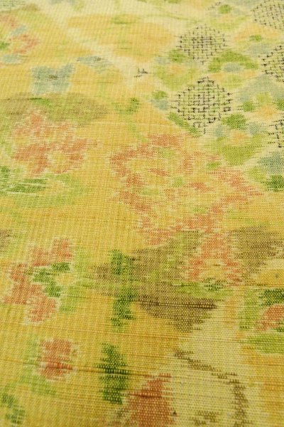 Photo9: Mint O1226B Vintage Japanese kimono Pale Yellow TSUMUGI pongee for women / Silk. Flower (Grade A) (9)