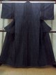 Photo1: O1226C Vintage Japanese kimono Indigo Blue TSUMUGI pongee for women / Silk. Line (Grade C) (1)