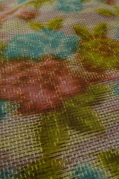 Photo8: Mint O1226D Vintage Japanese kimono Pale Grayish Multi Color TSUMUGI pongee for women / Silk. Flower (Grade A) (8)