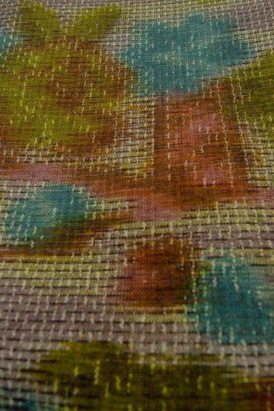 Photo9: Mint O1226D Vintage Japanese kimono Pale Grayish Multi Color TSUMUGI pongee for women / Silk. Flower (Grade A) (9)