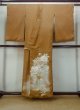 Photo2: P0109A Antique Japanese kimono Light Brown TOMESODE formal for women / Silk. Flower, The lining has holes or rips. There are some small holes. Aging deterioration. Base woven pattern: Threads roll pattern (Grade D) (2)