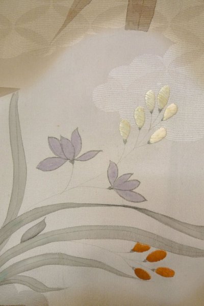 Photo7: P0109B Antique Japanese kimono Pale Brown TOMESODE formal for women / Silk. Flower (Grade C) (7)