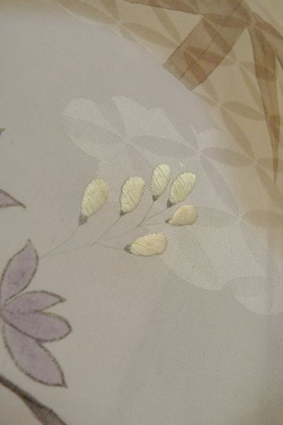 Photo12: P0109B Antique Japanese kimono Pale Brown TOMESODE formal for women / Silk. Flower (Grade C) (12)