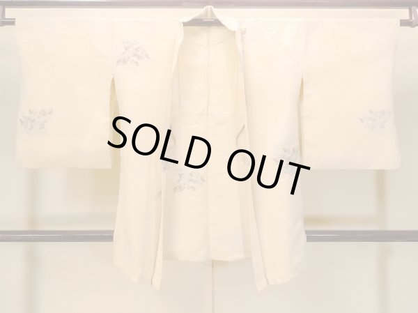 Photo2: P0109D Vintage Japanese kimono Ivory HAORI short jacket for women / Silk. Leaf (Grade C) (2)