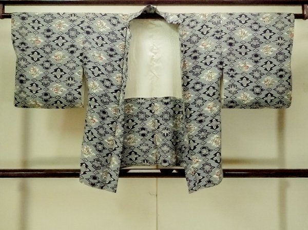 Photo1: P0109H Vintage Japanese kimono Pale Light Blue HAORI short jacket for women / Silk. UME plum bloom (Grade C) (1)
