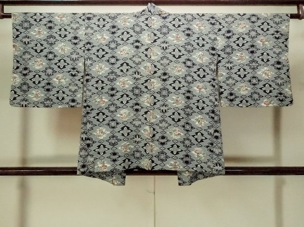 Photo2: P0109H Vintage Japanese kimono Pale Light Blue HAORI short jacket for women / Silk. UME plum bloom (Grade C) (2)