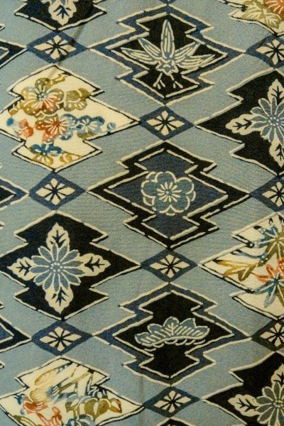 Photo5: P0109H Vintage Japanese kimono Pale Light Blue HAORI short jacket for women / Silk. UME plum bloom (Grade C) (5)