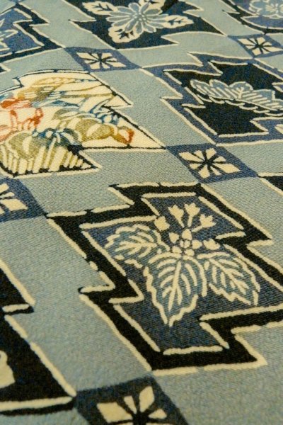 Photo8: P0109H Vintage Japanese kimono Pale Light Blue HAORI short jacket for women / Silk. UME plum bloom (Grade C) (8)