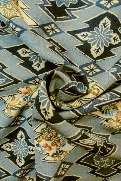 Photo9: P0109H Vintage Japanese kimono Pale Light Blue HAORI short jacket for women / Silk. UME plum bloom (Grade C) (9)