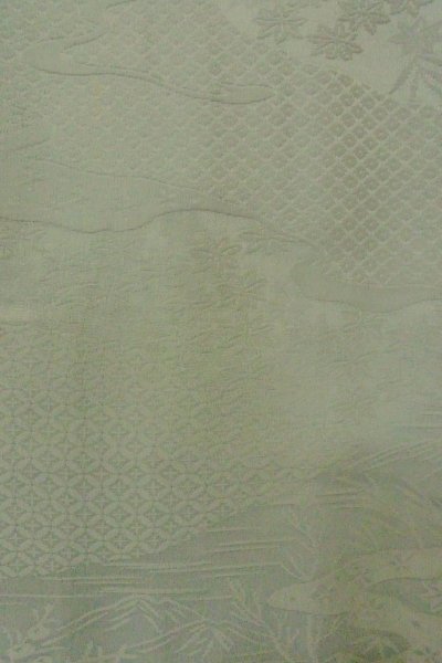 Photo5: P0109I Vintage Japanese kimono Pale Grayish Light Blue HAORI short jacket for women / Silk., Base woven pattern: mountains, river, stream, Crossed circles, Dapple pattern (Grade C) (5)