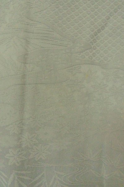 Photo6: P0109I Vintage Japanese kimono Pale Grayish Light Blue HAORI short jacket for women / Silk., Base woven pattern: mountains, river, stream, Crossed circles, Dapple pattern (Grade C) (6)