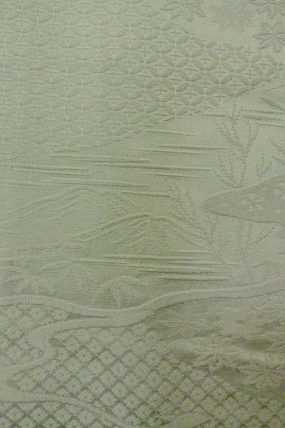 Photo7: P0109I Vintage Japanese kimono Pale Grayish Light Blue HAORI short jacket for women / Silk., Base woven pattern: mountains, river, stream, Crossed circles, Dapple pattern (Grade C) (7)