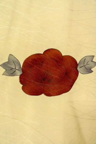 Photo5: P0109K Vintage Japanese kimono Shiny Ivory HAORI short jacket for women / Silk. Camellia (Grade B) (5)