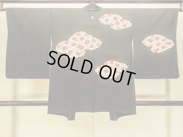 Photo3: Mint P0109L Vintage Japanese kimono Black HAORI short jacket for women / Silk. Chrysanthemum (Grade A) (3)