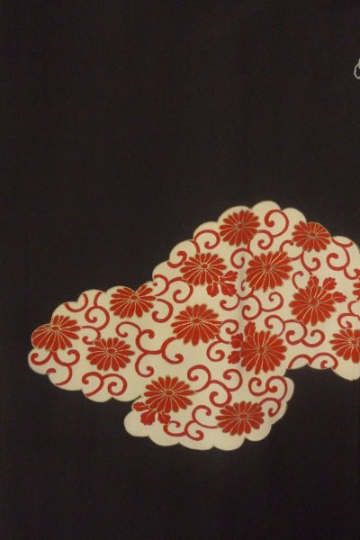 Photo4: Mint P0109L Vintage Japanese kimono Black HAORI short jacket for women / Silk. Chrysanthemum (Grade A) (4)