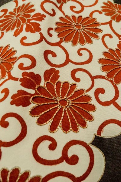 Photo8: Mint P0109L Vintage Japanese kimono Black HAORI short jacket for women / Silk. Chrysanthemum (Grade A) (8)