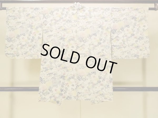 Photo3: P0109M Vintage Japanese kimono Off White HAORI short jacket for women / Silk. Chrysanthemum (Grade C) (3)