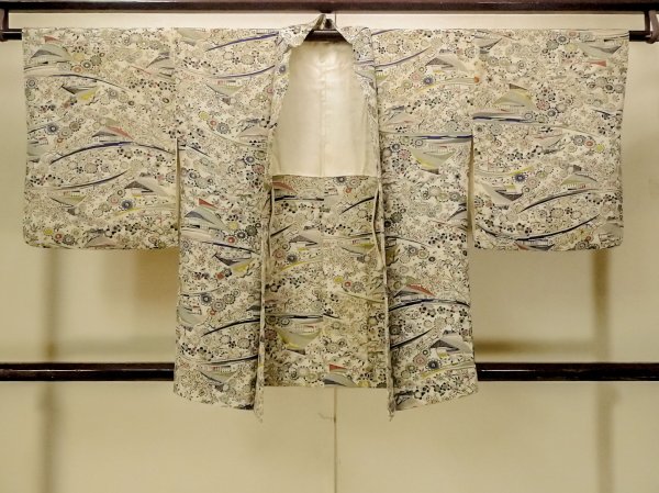 Photo1: P0109N Vintage Japanese kimono White HAORI short jacket for women / Silk. Flower (Grade C) (1)