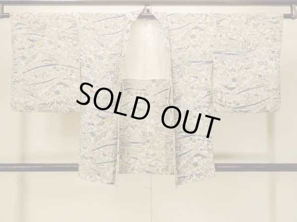 Photo2: P0109N Vintage Japanese kimono White HAORI short jacket for women / Silk. Flower (Grade C) (2)