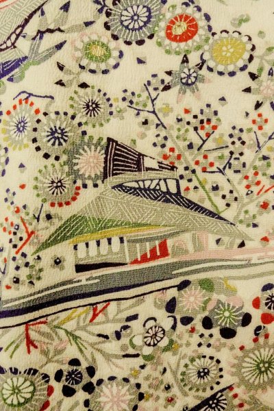 Photo4: P0109N Vintage Japanese kimono White HAORI short jacket for women / Silk. Flower (Grade C) (4)