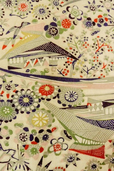 Photo6: P0109N Vintage Japanese kimono White HAORI short jacket for women / Silk. Flower (Grade C) (6)