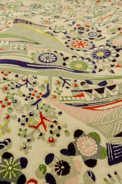 Photo8: P0109N Vintage Japanese kimono White HAORI short jacket for women / Silk. Flower (Grade C) (8)