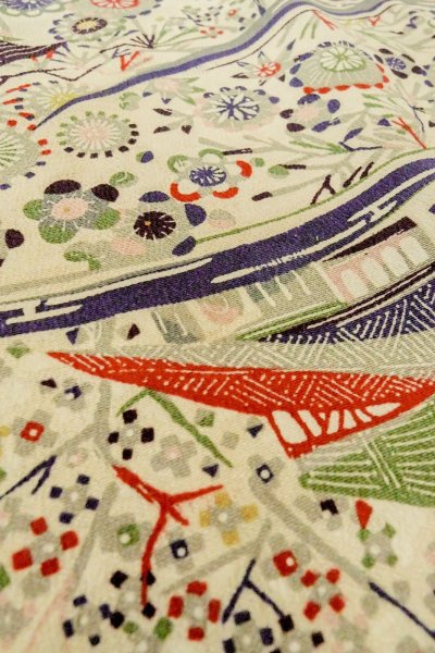 Photo9: P0109N Vintage Japanese kimono White HAORI short jacket for women / Silk. Flower (Grade C) (9)