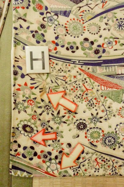 Photo20: P0109N Vintage Japanese kimono White HAORI short jacket for women / Silk. Flower (Grade C) (20)