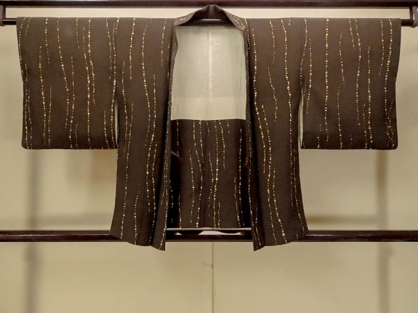 Photo1: P0109O Vintage Japanese kimono Dark Brown HAORI short jacket for women / Silk. Dot (Grade C) (1)