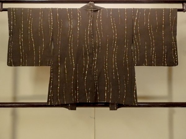 Photo2: P0109O Vintage Japanese kimono Dark Brown HAORI short jacket for women / Silk. Dot (Grade C) (2)