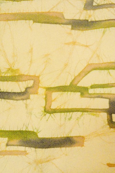 Photo3: P0109P Vintage Japanese kimono Pale Yellow HAORI short jacket for women / Silk. Abstract pattern (Grade B) (3)