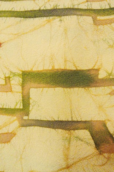 Photo4: P0109P Vintage Japanese kimono Pale Yellow HAORI short jacket for women / Silk. Abstract pattern (Grade B) (4)