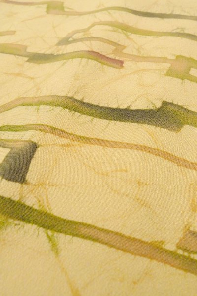 Photo5: P0109P Vintage Japanese kimono Pale Yellow HAORI short jacket for women / Silk. Abstract pattern (Grade B) (5)