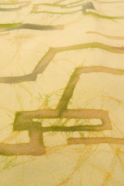 Photo6: P0109P Vintage Japanese kimono Pale Yellow HAORI short jacket for women / Silk. Abstract pattern (Grade B) (6)