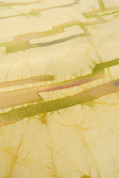 Photo7: P0109P Vintage Japanese kimono Pale Yellow HAORI short jacket for women / Silk. Abstract pattern (Grade B) (7)